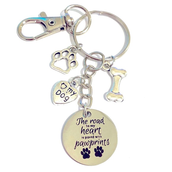 The Road To My Heart Is Paved With Paw Prints Keychain Purse Charm Dog - Picture 1 of 3